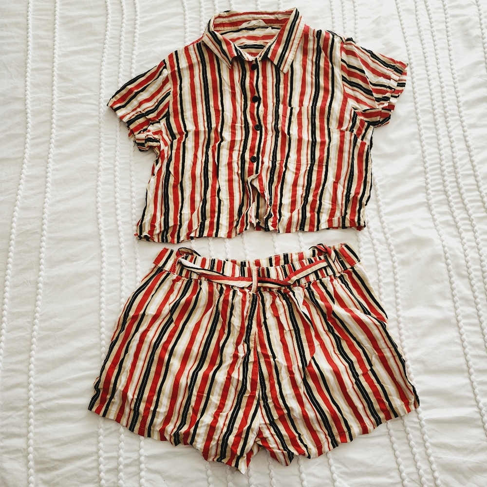 Forever 21 Red and Black Striped Set